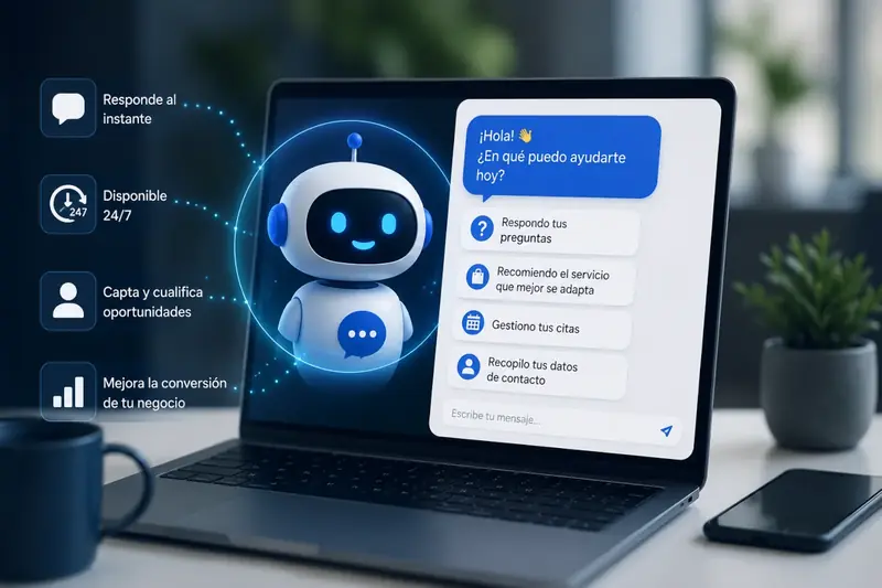 Asistente con inteligencia artificial atendiendo en una web