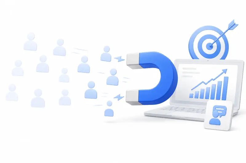 Ilustración de captación de clientes para una web