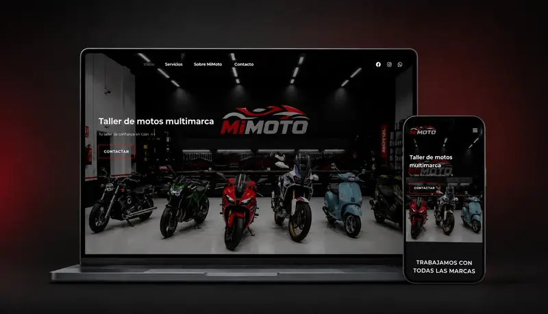 Web del taller de motos MiMOTO en ordenador y móvil